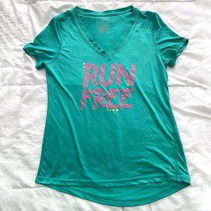 Danskin Now Teal Semi Fitted "Run Free" Athletic Tee